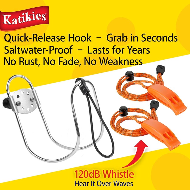 katikies Stainless Steel Life Ring Buoys Holder and Safety Emergency Whistles Kit Horseshoe Bracket Plastic Mount Well - Image 5